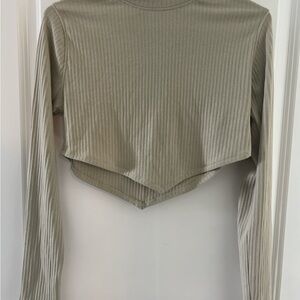 Ribbed Long Sleeve Crop Top - Olive
